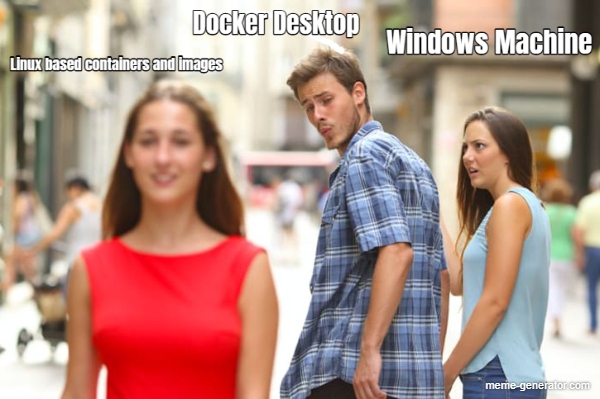 Windows Machine... Docker Desktop... Linux based containers and images -  Meme Generator